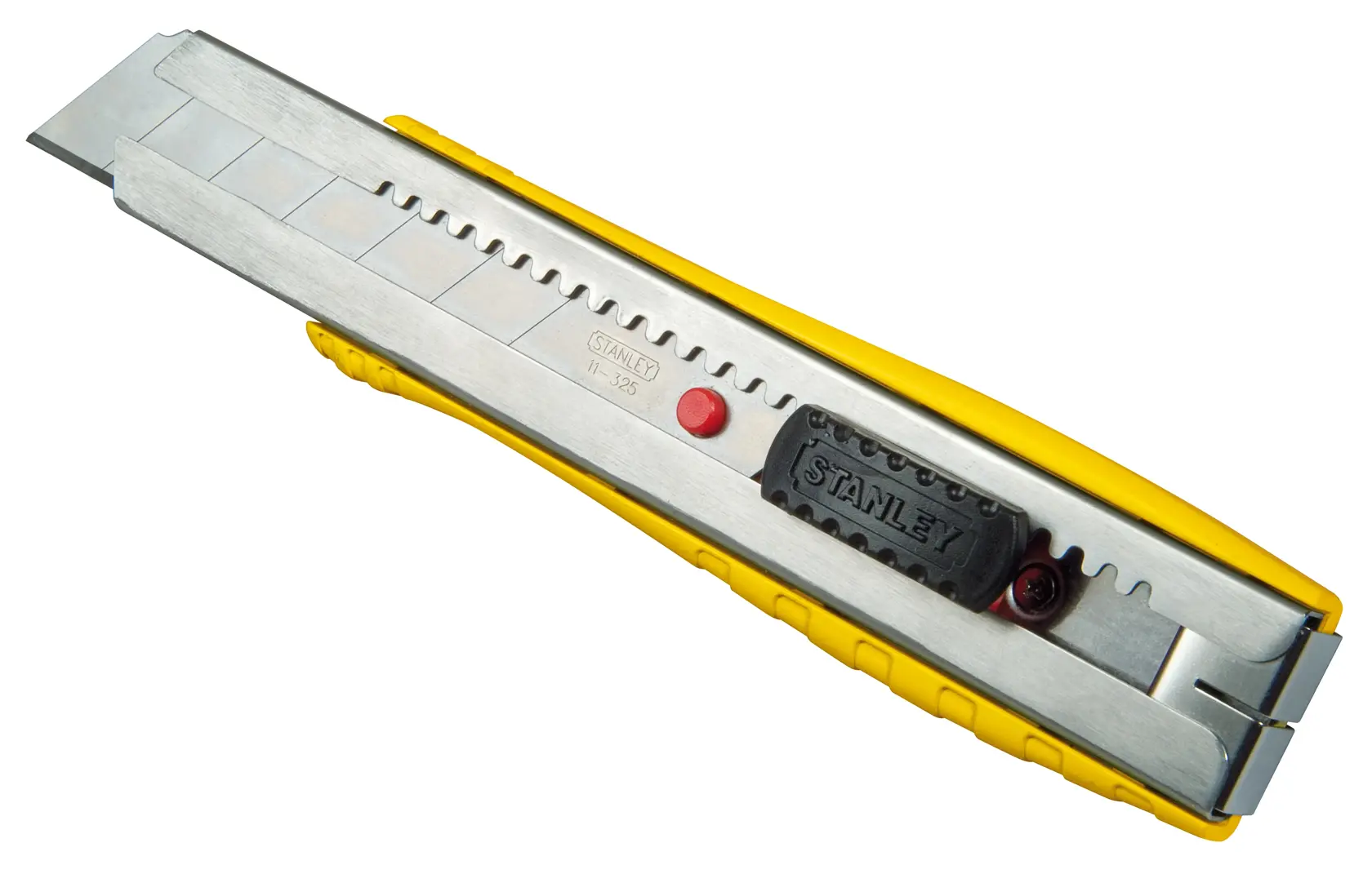 STANLEY 0-10-431 Universalmesser mit gelbem und silbernem Gehäuse, Frontansicht auf weißem Hintergrund.