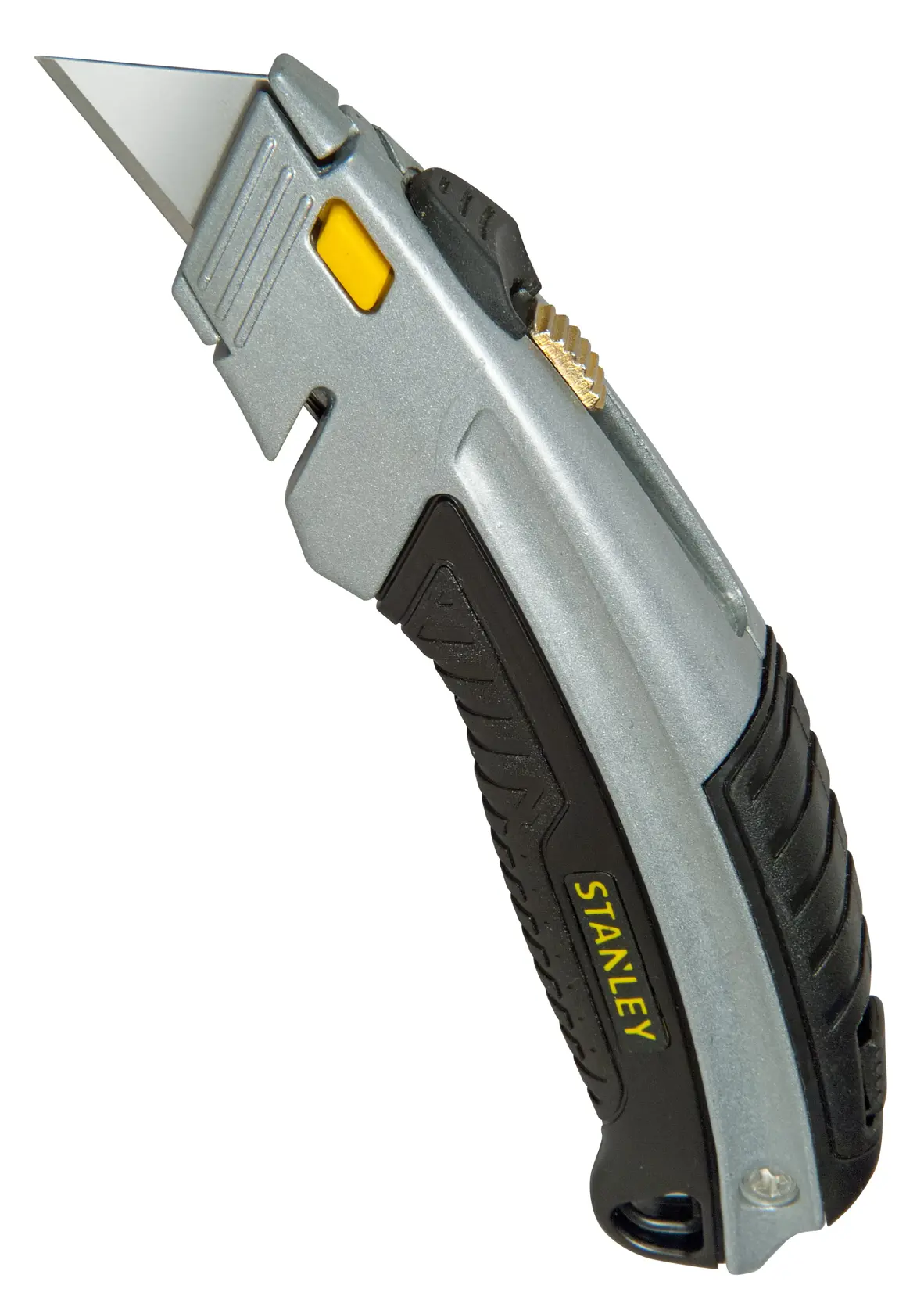 STANLEY 0-10-788 Universalmesser, silber und schwarz, Seitenansicht auf weißem Hintergrund.