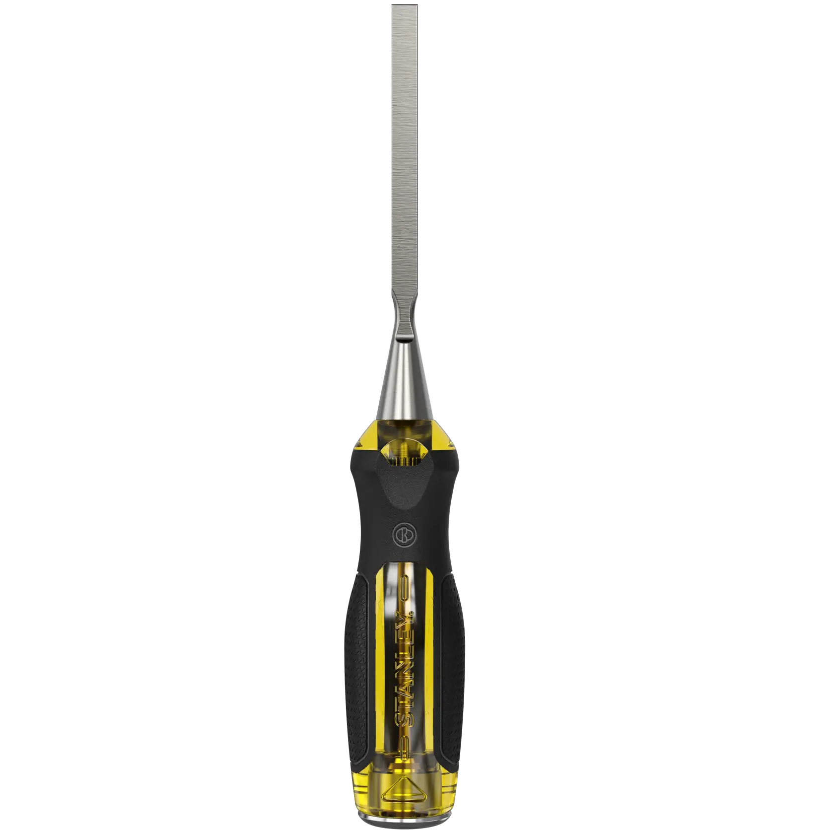 STANLEY 0-16-252 Meißel mit gelb-schwarzem ergonomischem Griff, Vorderansicht auf weißem Hintergrund.