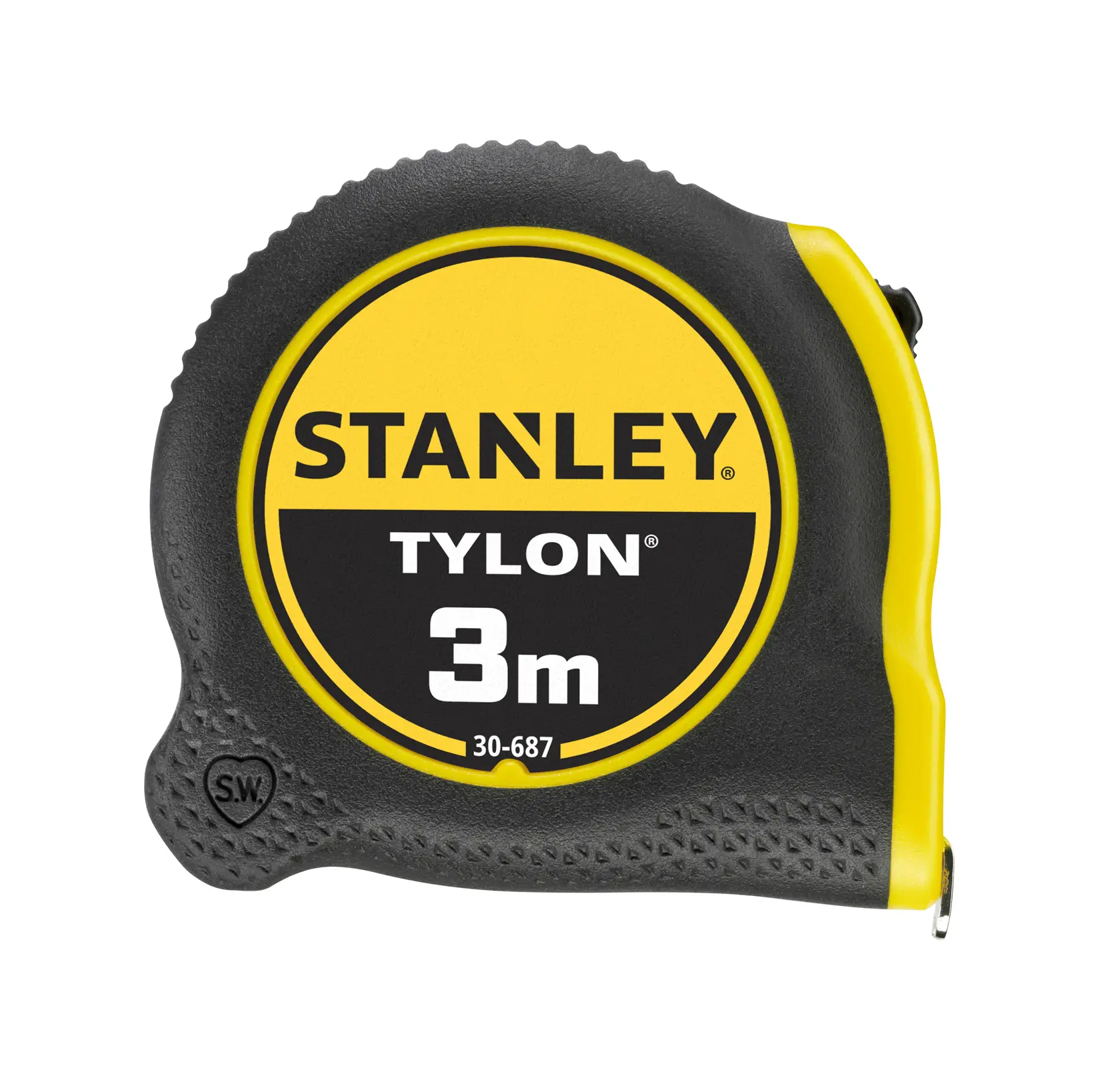STANLEY 0-30-687 Tylon Maßband, 3m Länge, schwarz und gelb, Seitenansicht, Fotografieprodukt.