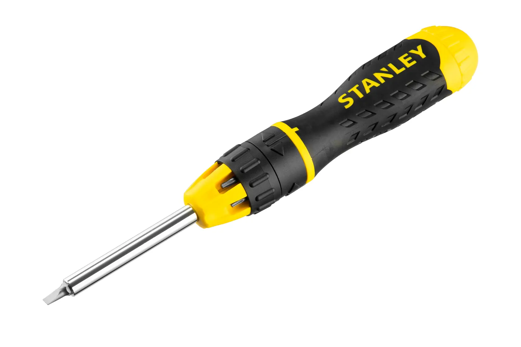 STANLEY 0-68-010 Schraubendreher mit ergonomischem Schwarz-Gelb-Griff, Seitenansicht vor weißem Hintergrund.