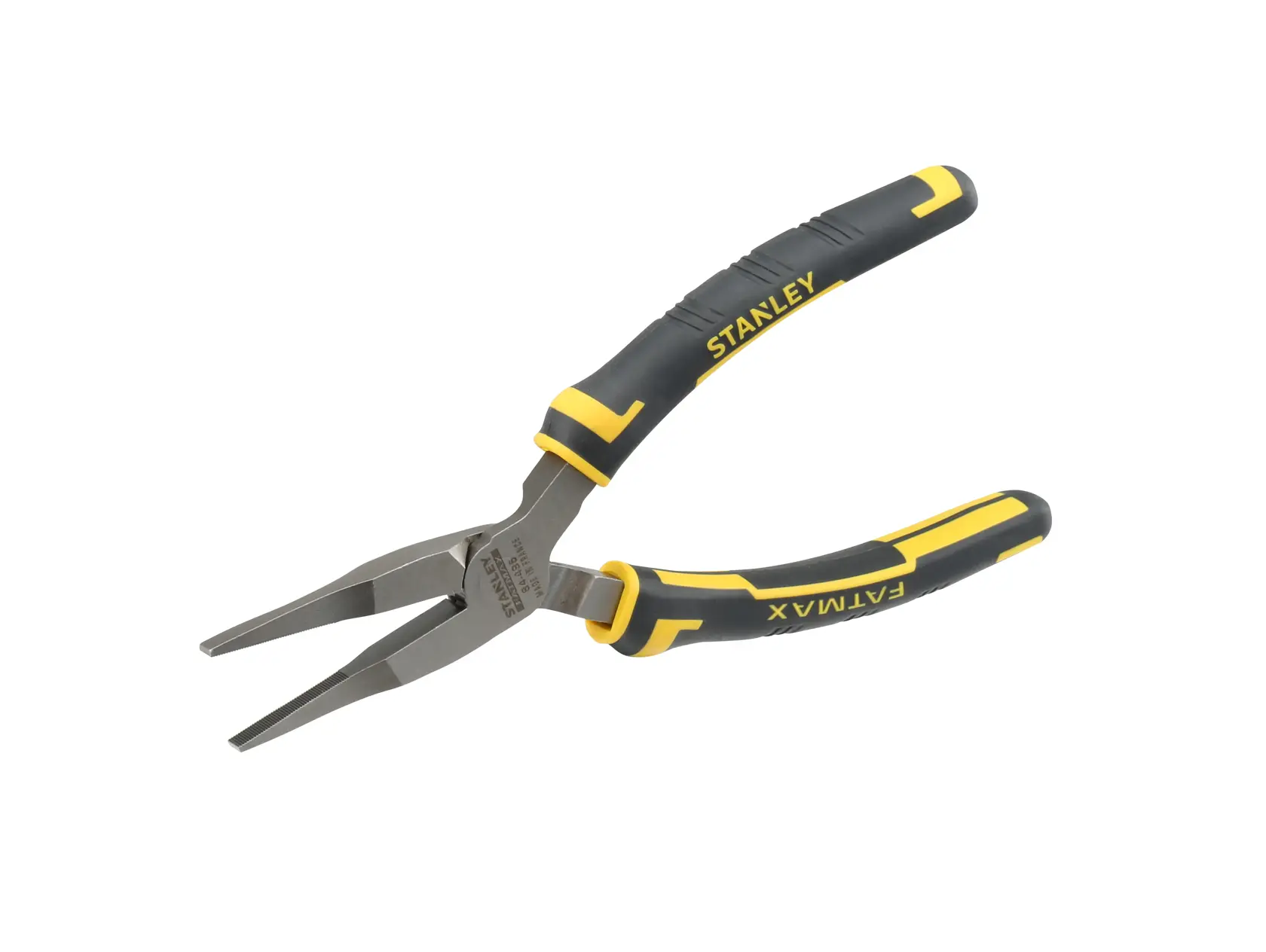 Stanley FatMax Spitzzange mit schwarz-gelben Griffen, geeignet für präzises Greifen und Schneiden.
