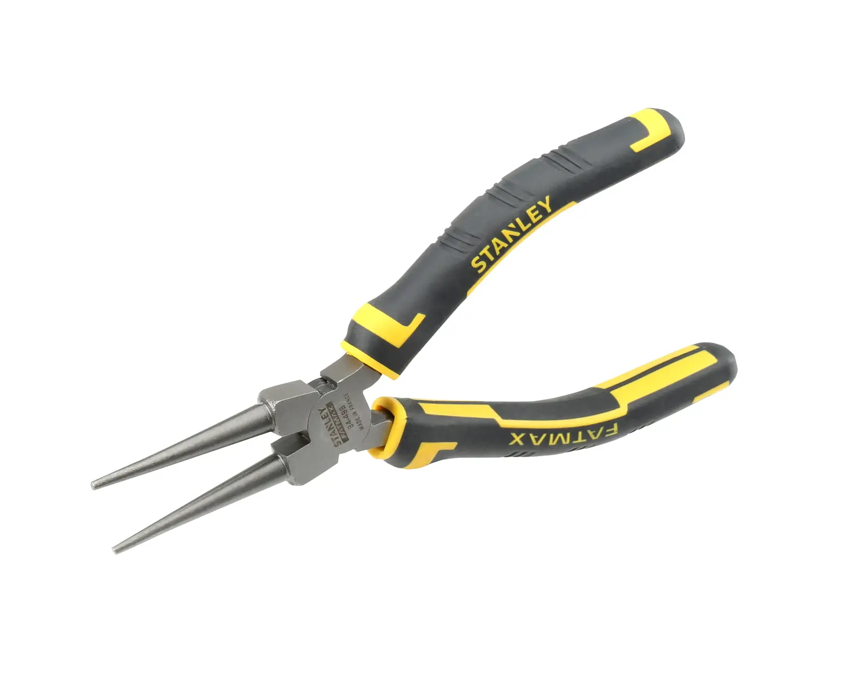 Stanley Spitzzange mit ergonomischen schwarzen und gelben Griffen, ideal für präzise Arbeiten.