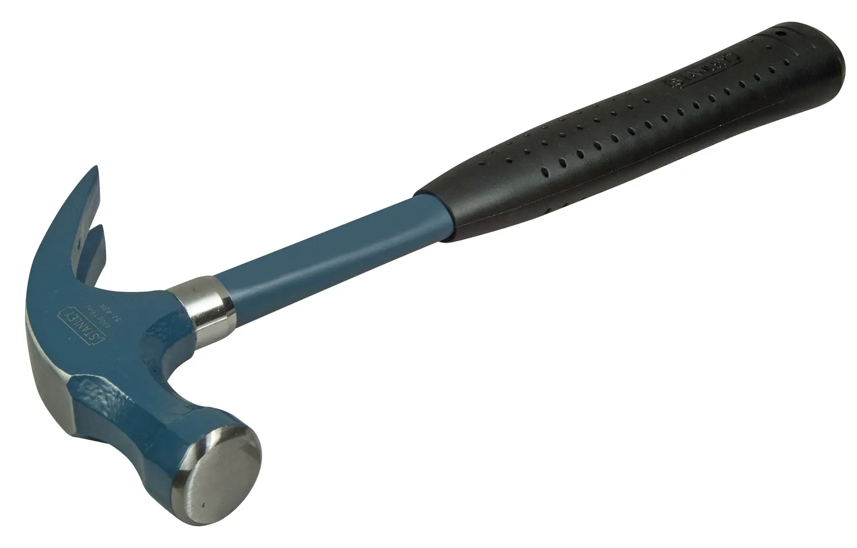 STANLEY 1-51-488 Schlosserhammer mit blauem Stahlkopf und schwarzem Gummigriff, Seitenansicht auf weißem Hintergrund.