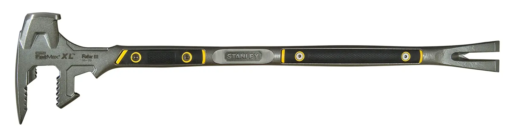 Stanley Multifunktions-Abbruchwerkzeug mit Hammer und Brecheisen, schwarzer und gelber Griff, Modell 1-55-120.