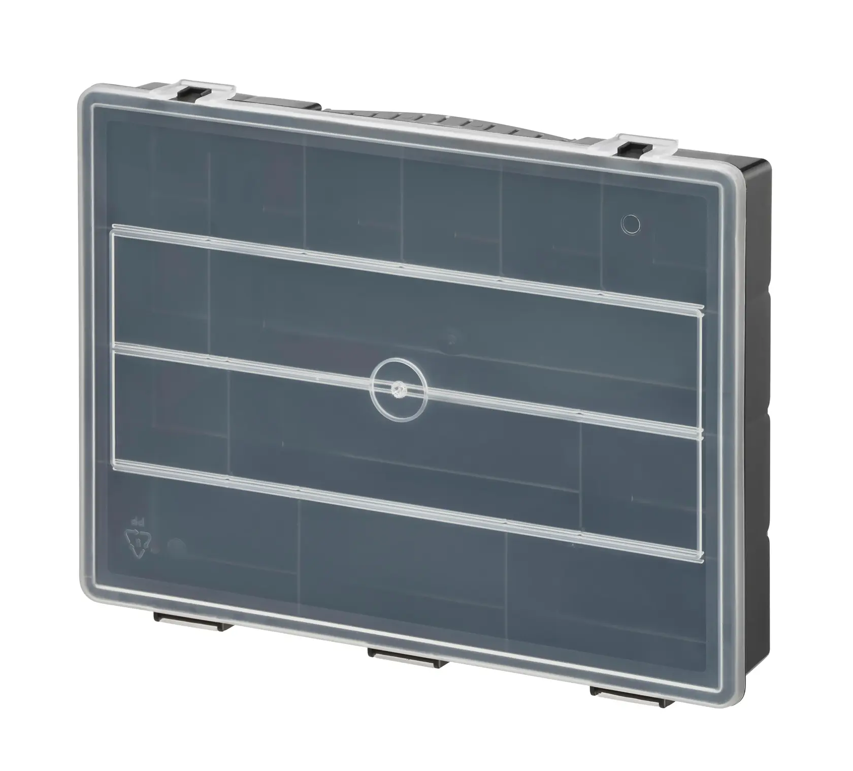 STANLEY 1-92-761 Fotografie von Kunststoff-Organisatorbox mit klarem Deckel, Vorderansicht.