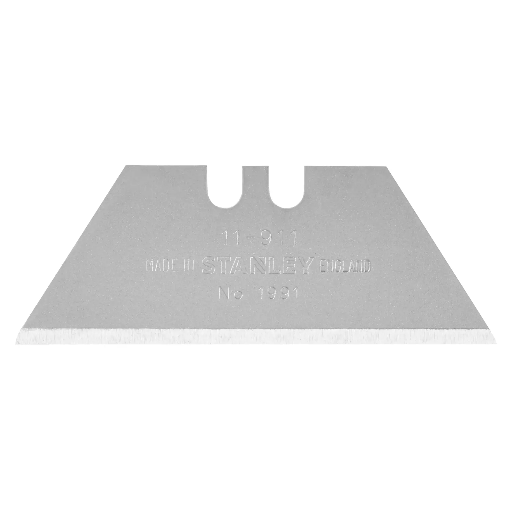 STANLEY 2-11-911 Universalmesser-Klinge, silberfarben, auf weißem Hintergrund fotografiert, gerade Schneide.