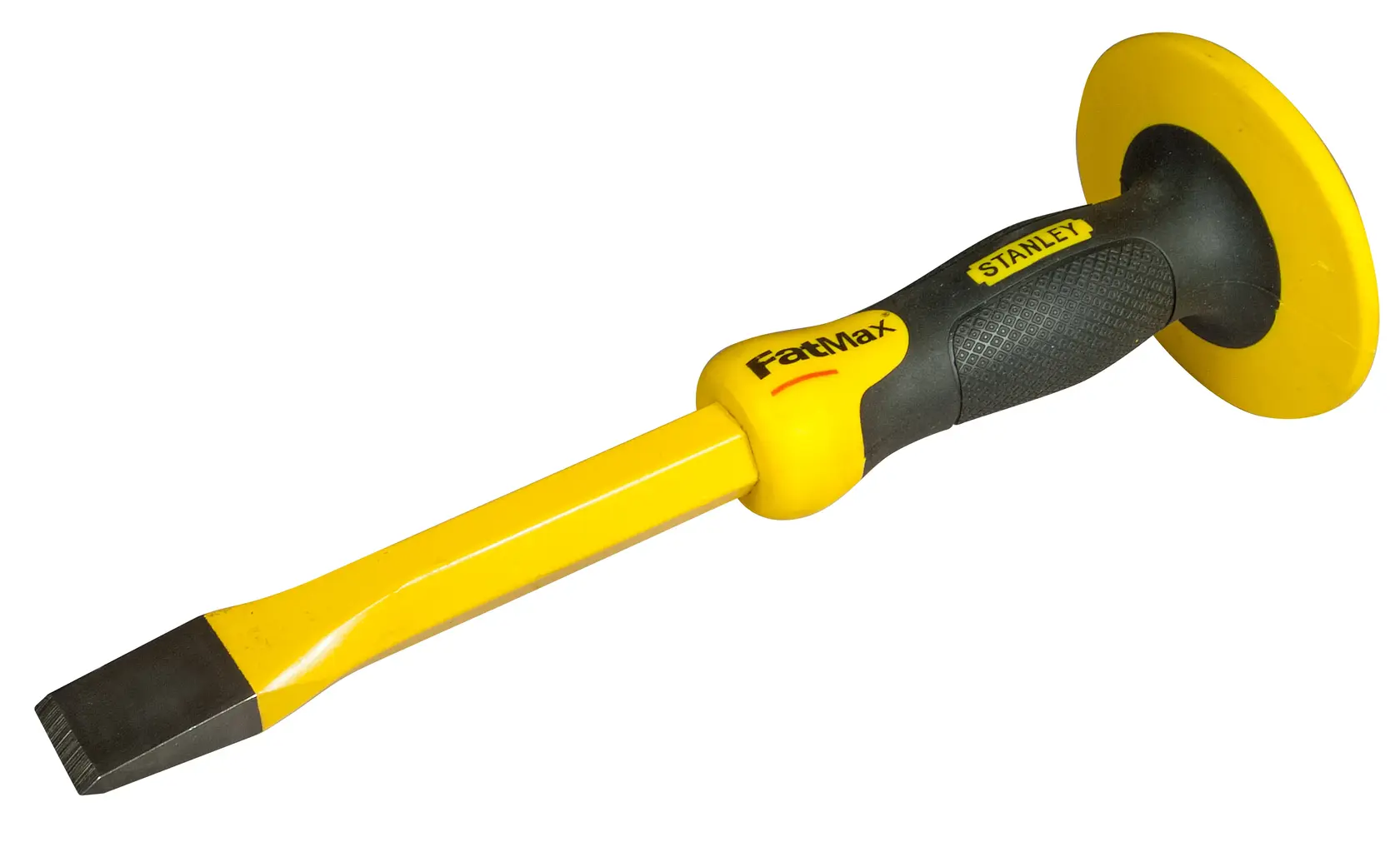 STANLEY 4-18-332 FatMax Meißel mit gelb-schwarzem Griff, Seitenansicht auf weißem Hintergrund.