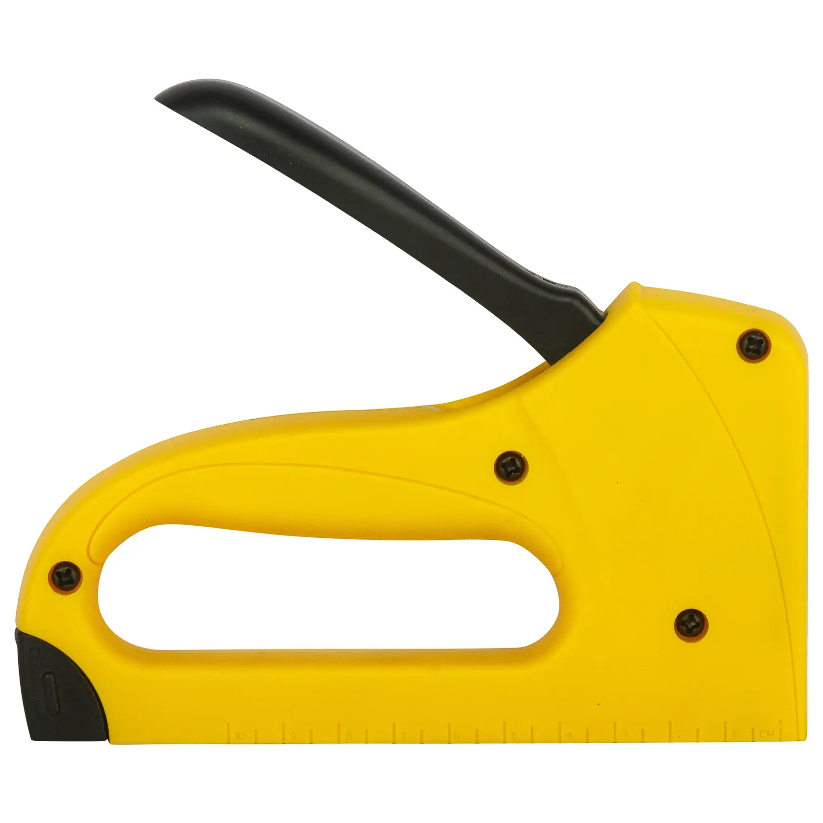 Foto von STANLEY 6-TR35 gelber Tacker, Seitenansicht, schwarzer Griff, für leichte Heftarbeiten.