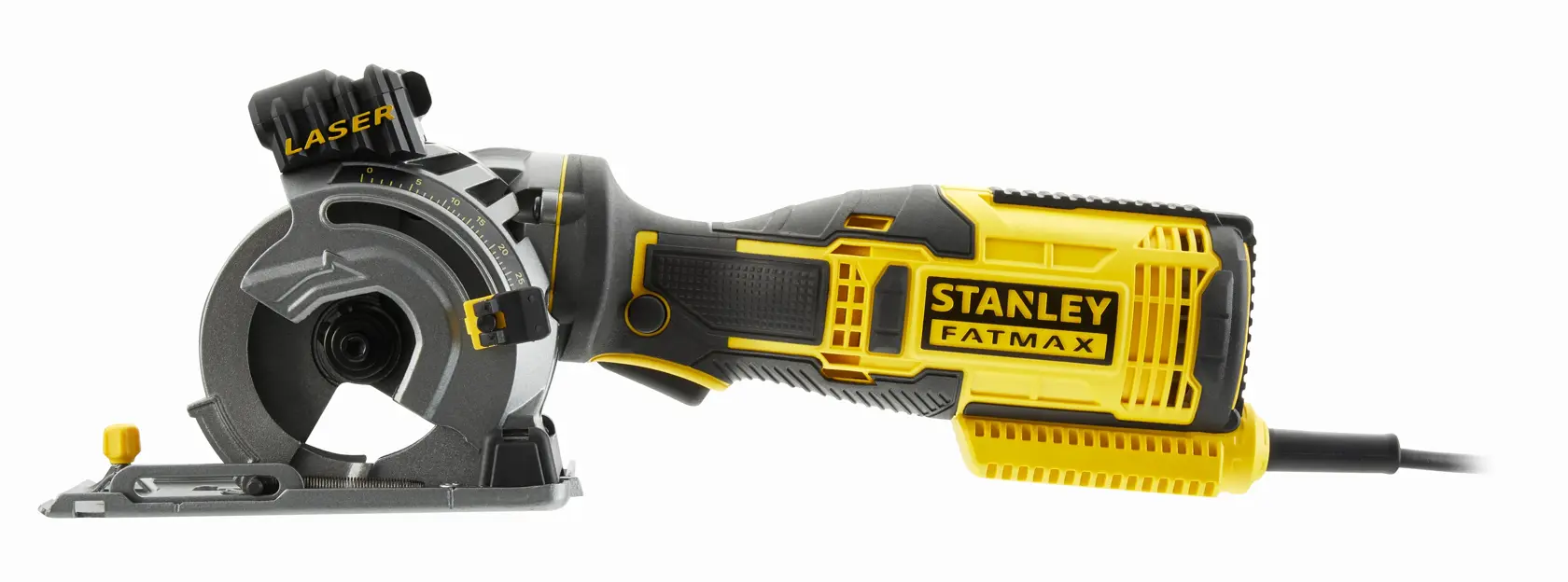 Stanley FatMax Handkreissäge mit Laserführung und schwarz-gelbem Gehäuse.