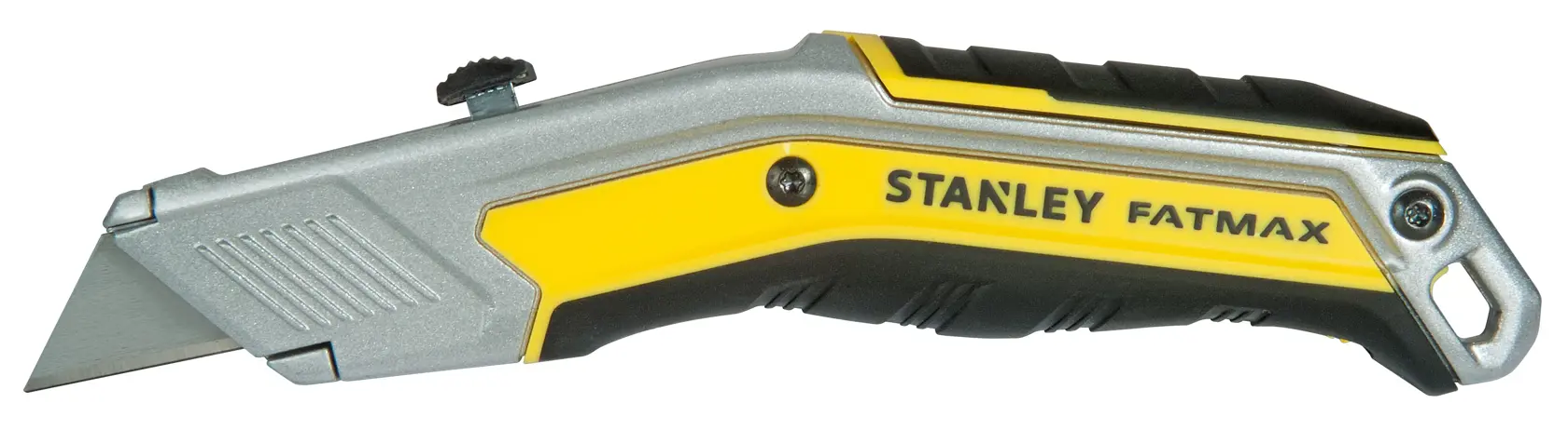 Foto vom Stanley FMHT0-10288 Universalmesser, silber-gelb, linke Seitenansicht, FatMax-Serie.