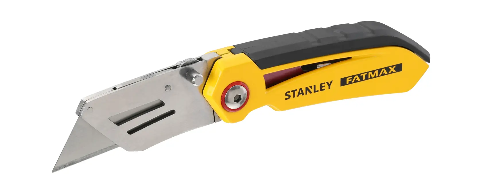 STANLEY FMHT0-10827 Klapp-Universalmesser Seitenansicht, gelb-schwarzer Griff, ausgefahrene Klinge.