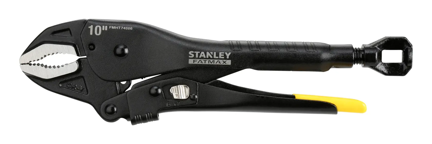 Stanley FatMax 10-Zoll Klemmzange mit schwarz-gelbem Griff, zum Greifen und Drehen von Objekten.