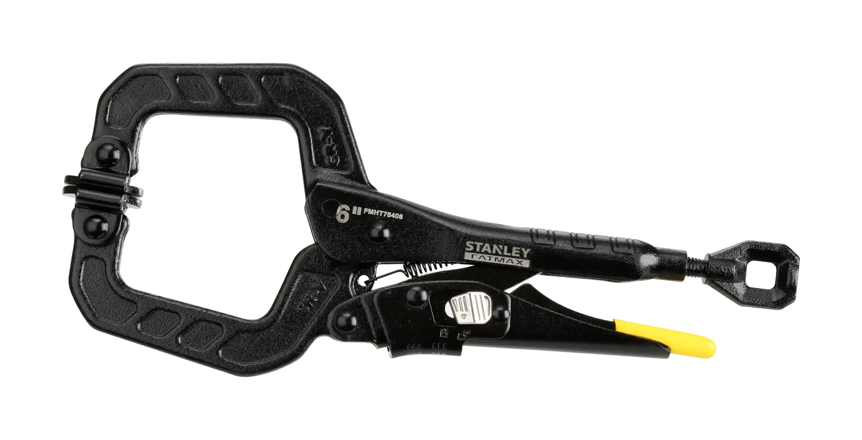 Stanley FATMAX 6-Zoll Sperrzange mit quadratischem Kiefer und ergonomischem Griff auf weißem Hintergrund.