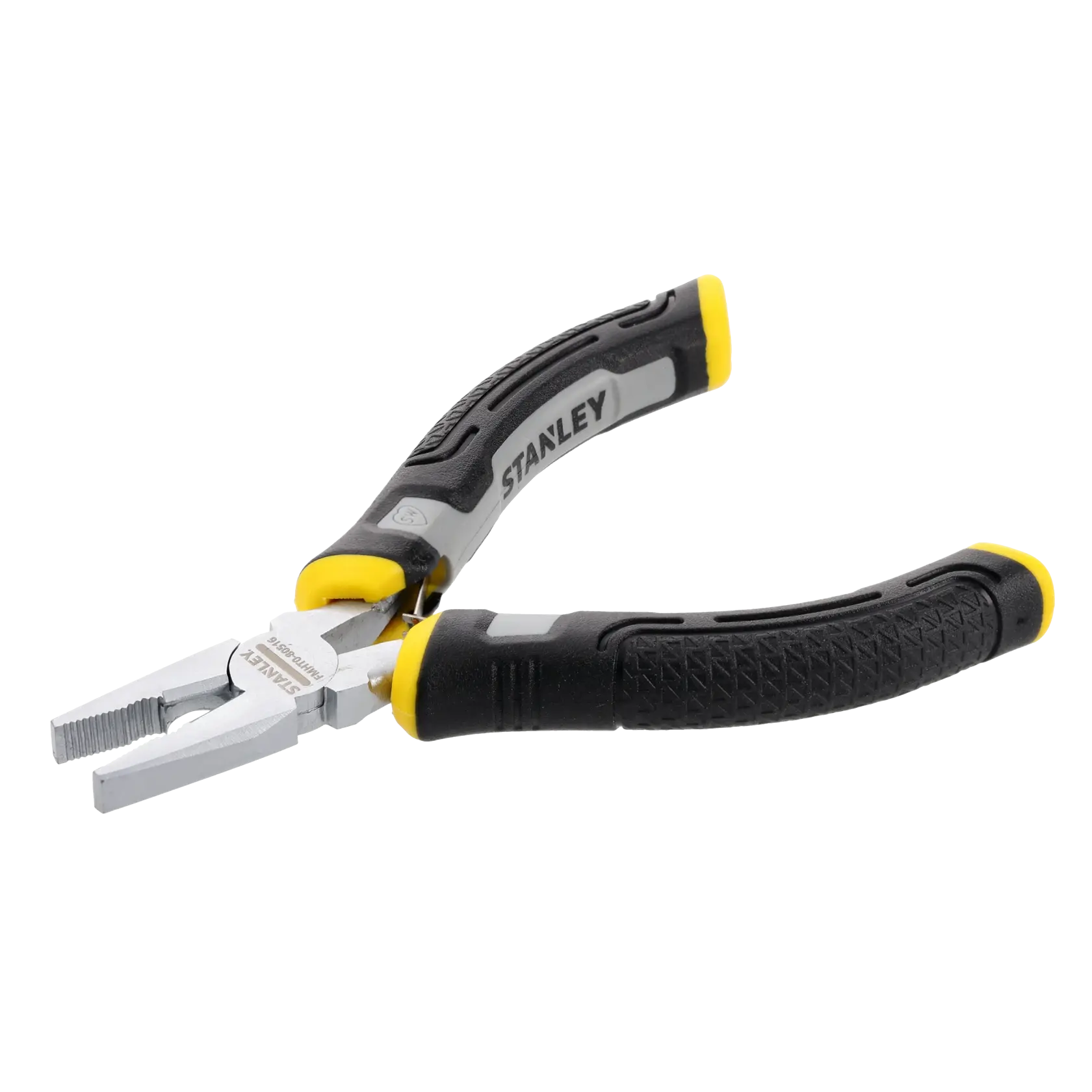 Stanley-Zange mit ergonomischen schwarzen und gelben Griffen, auf weißem Hintergrund dargestellt.