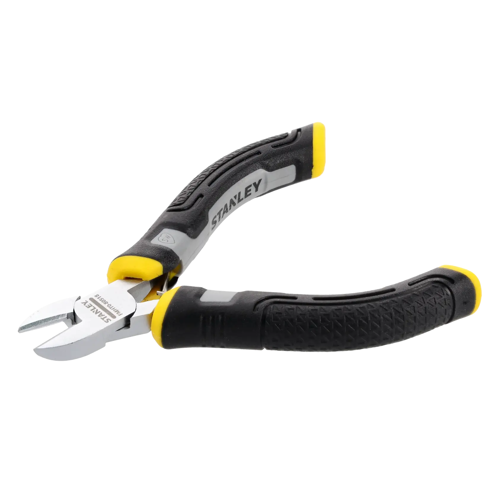 Ein STANLEY-Diagonal-Seitenschneider mit ergonomischen schwarzen und gelben Griffen.