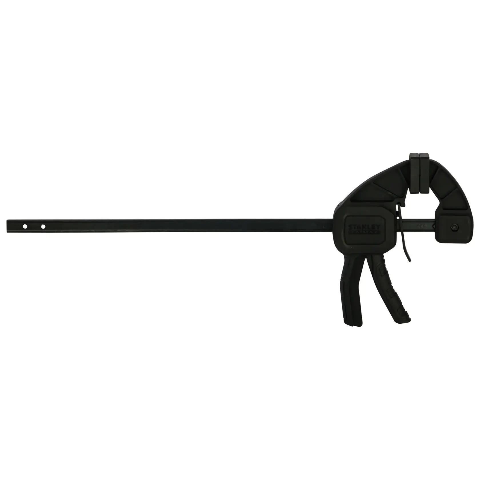 STANLEY FMHT0-83233 Schraubzwinge mit schwarzem Körper und Griff, Seitenansicht auf weißem Hintergrund.