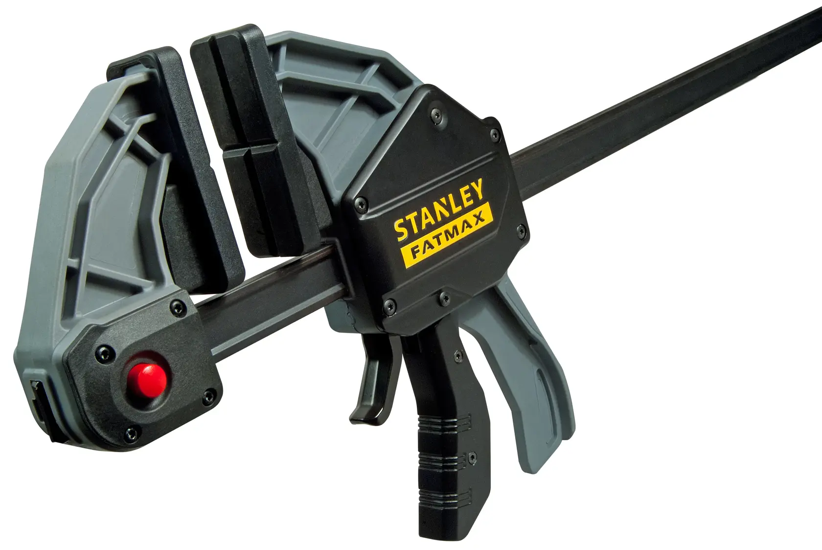 Stanley Fatmax Schnellspannzwinge mit verstellbaren Backen und ergonomischem Griff zum Fixieren.