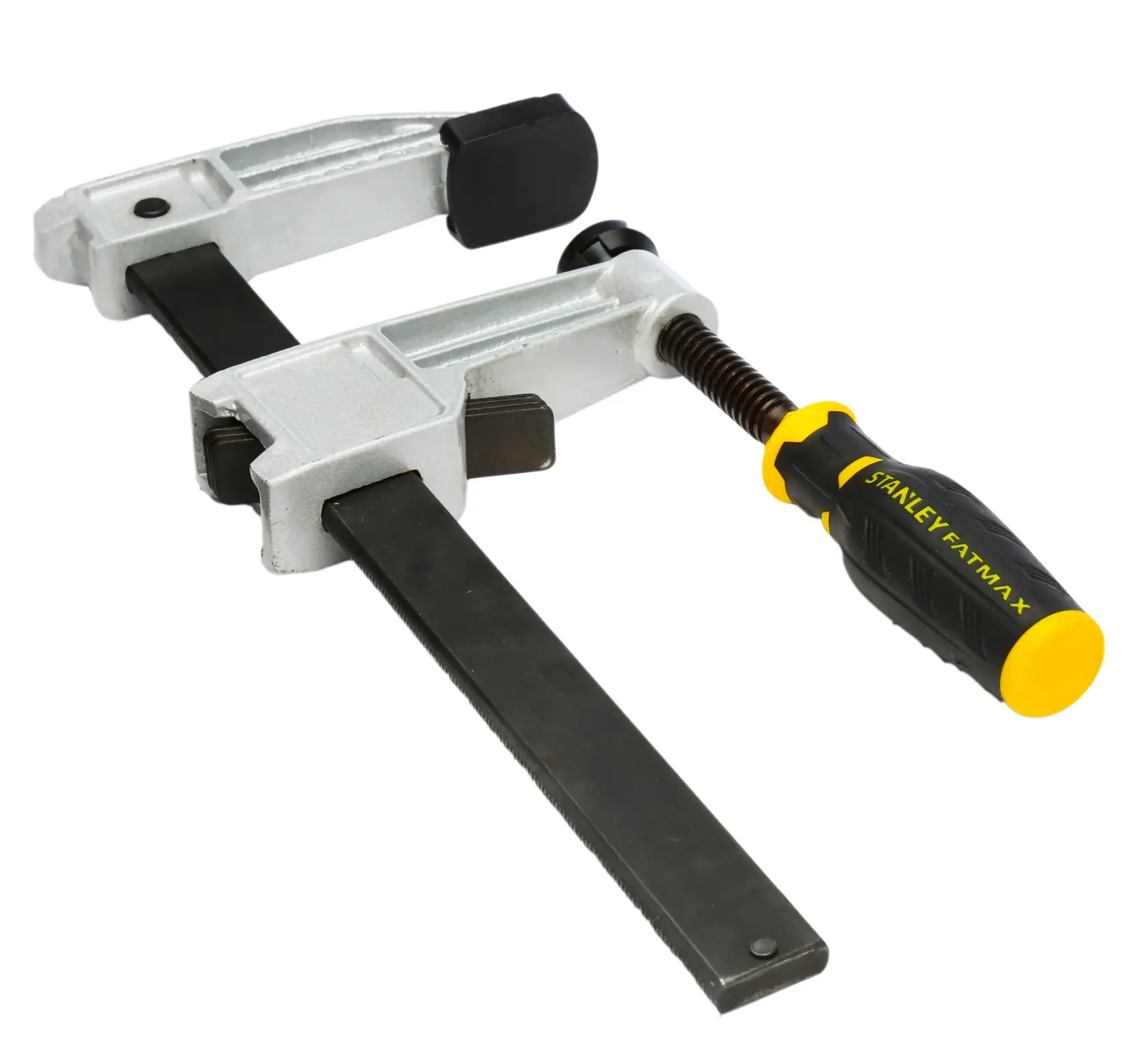 Stanley Fatmax Schraubzwinge mit Metallkörper und gelb-schwarzem Griff für Holz oder Fotografie.