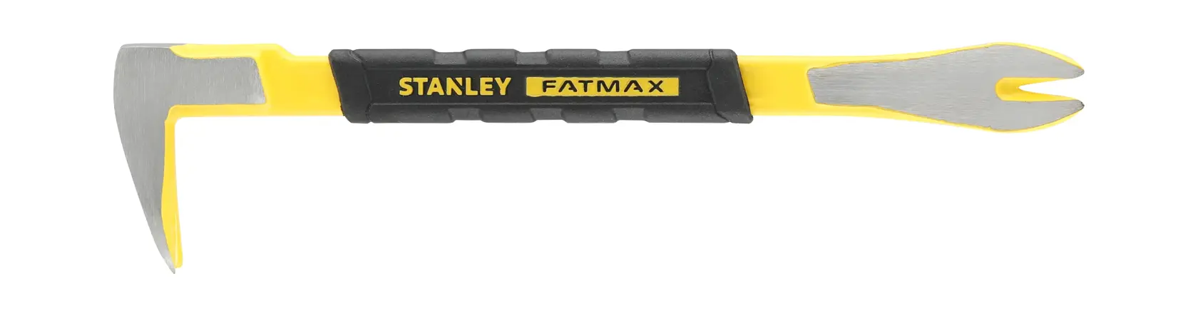 Stanley FatMax gelb-schwarzer Brecheisen mit gebogener Klaue und Gabelende.