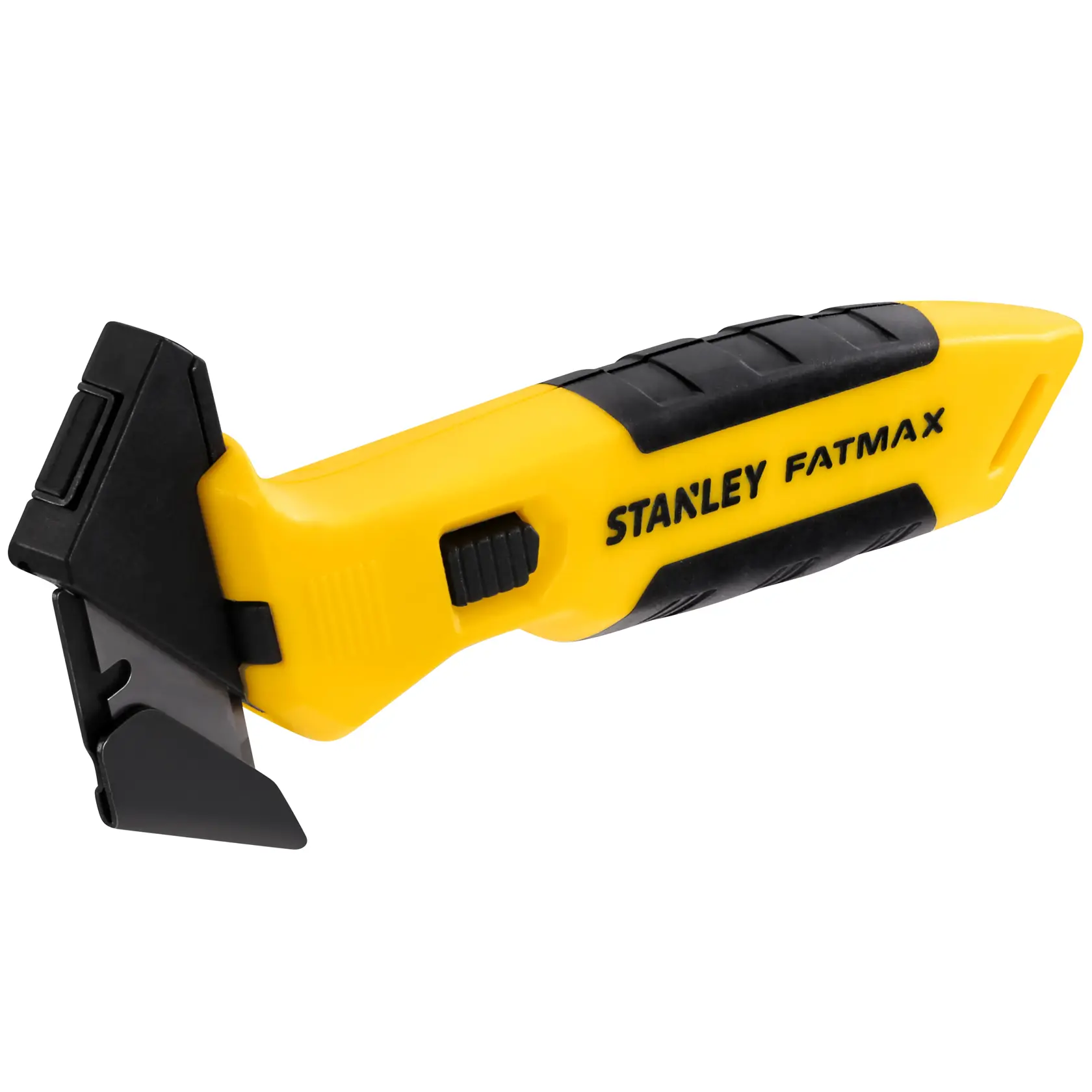 STANLEY FMHT10373-0 FATMAX Handschaber in Gelb und Schwarz mit ergonomischem Griff, Seitenansicht.