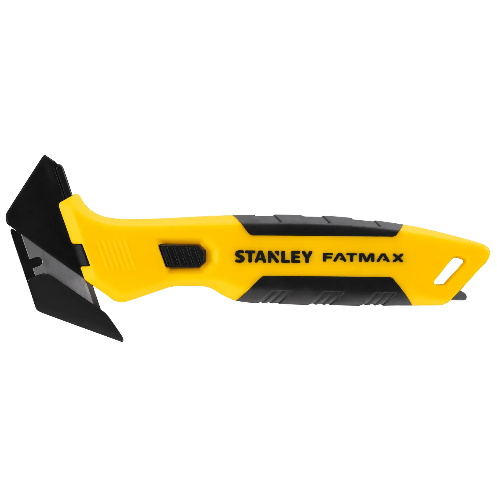 STANLEY FMHT10373-0 gelb-schwarzes Dichtungsentfernungswerkzeug, Seitenansicht, ergonomischer Griff, schräge Klinge.