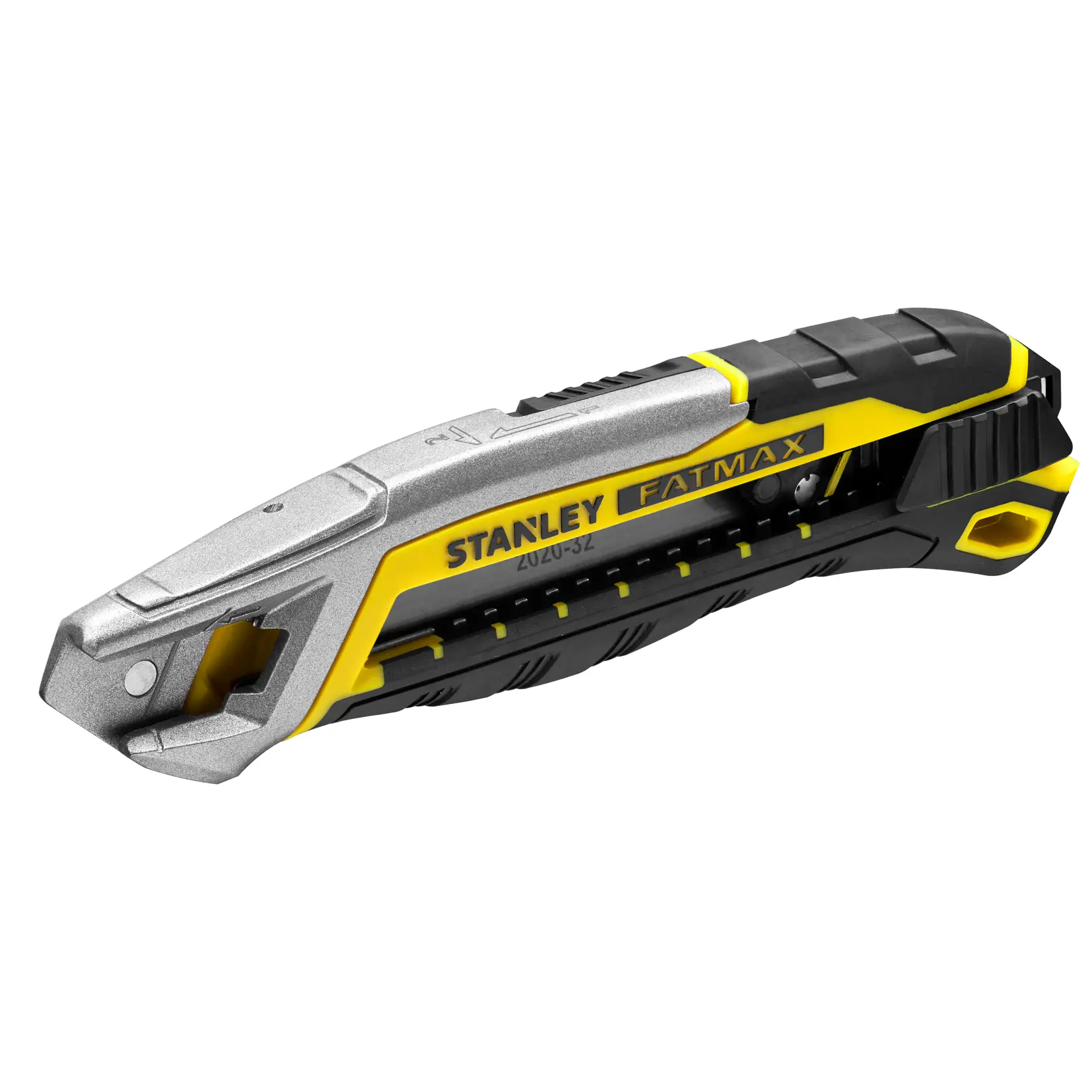 STANLEY FMHT10594-0 Universalmesser, gelb und schwarz, rechte Seitenansicht auf weißem Hintergrund.