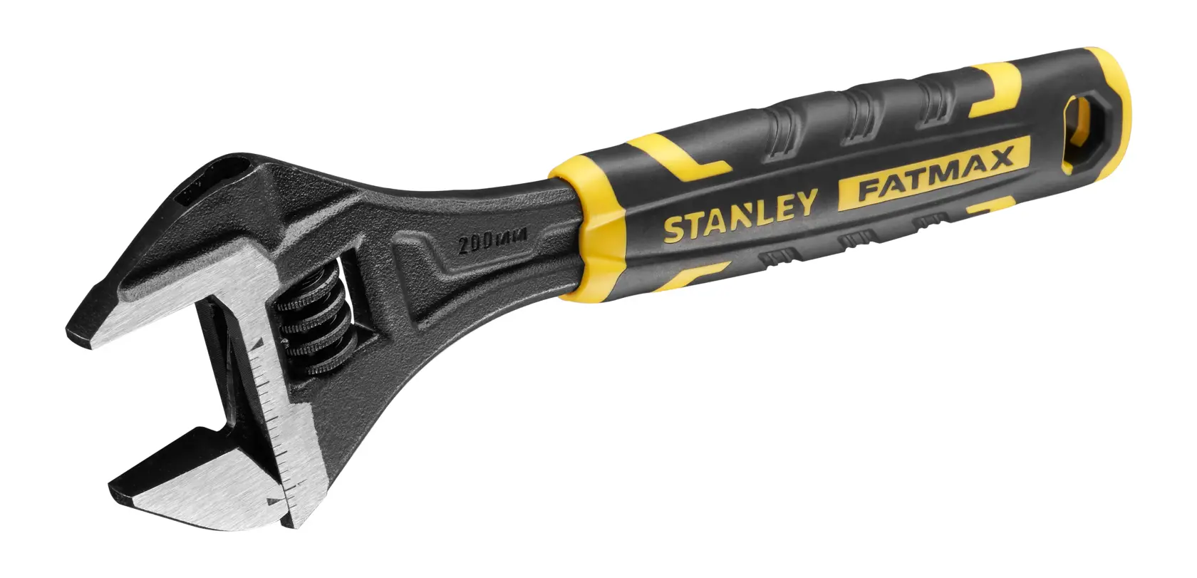 Stanley Fatmax verstellbarer Schraubenschlüssel mit gelb-schwarzem Griff und Metallbacken.
