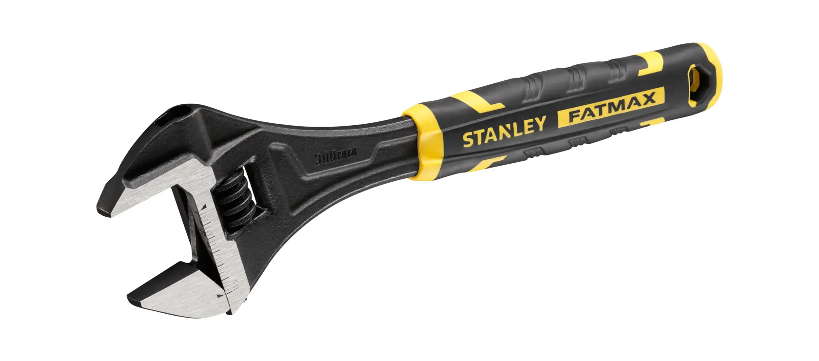 Stanley FATMAX verstellbarer Schraubenschlüssel mit schwarz-gelbem Griff zum Anziehen von Muttern und Schrauben.