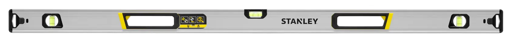 STANLEY FMHT43676-1 Wasserwaage, silber mit schwarzen und gelben Akzenten, Frontansicht auf weißem Hintergrund.