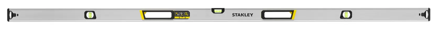 STANLEY FMHT43678-1 Kastenlibelle, silber mit schwarzen und gelben Akzenten, Draufsicht, weißer Hintergrund.