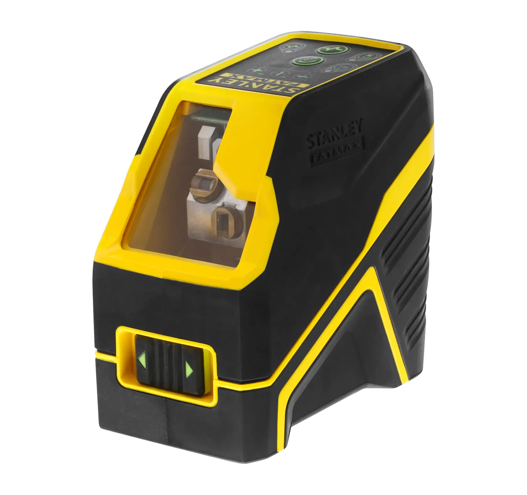 Stanley Laser-Nivelliergerät in Schwarz-Gelb mit Tasten, ideal für präzise Ausrichtung in der Fotografie.