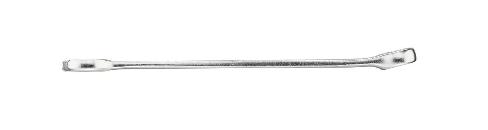 Metallischer Kuhfuß mit flachen Enden, horizontal auf weißem Hintergrund dargestellt.