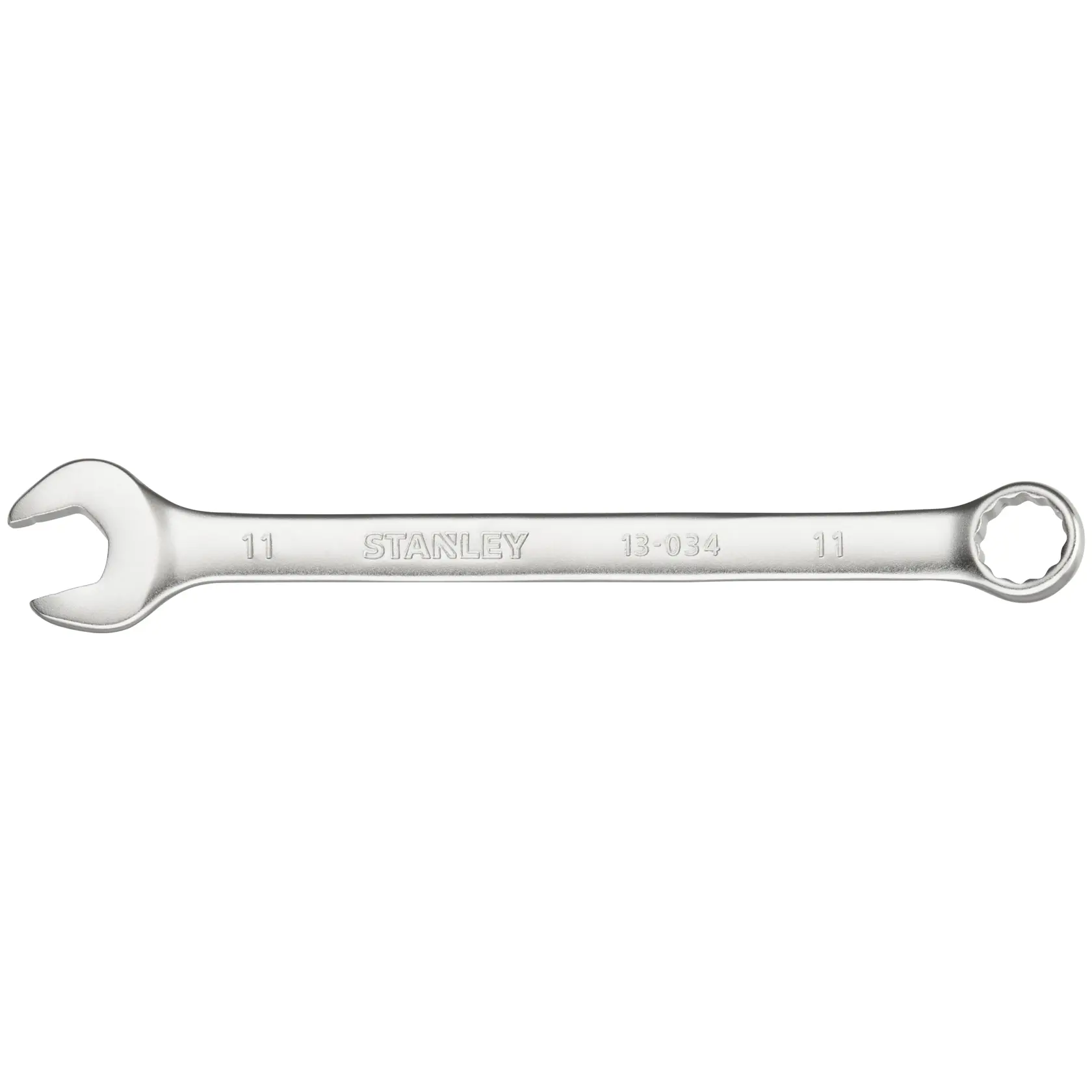 STANLEY FMMT13034-0 Ring-Maulschlüssel silber, gerade Ansicht auf weißem Hintergrund.