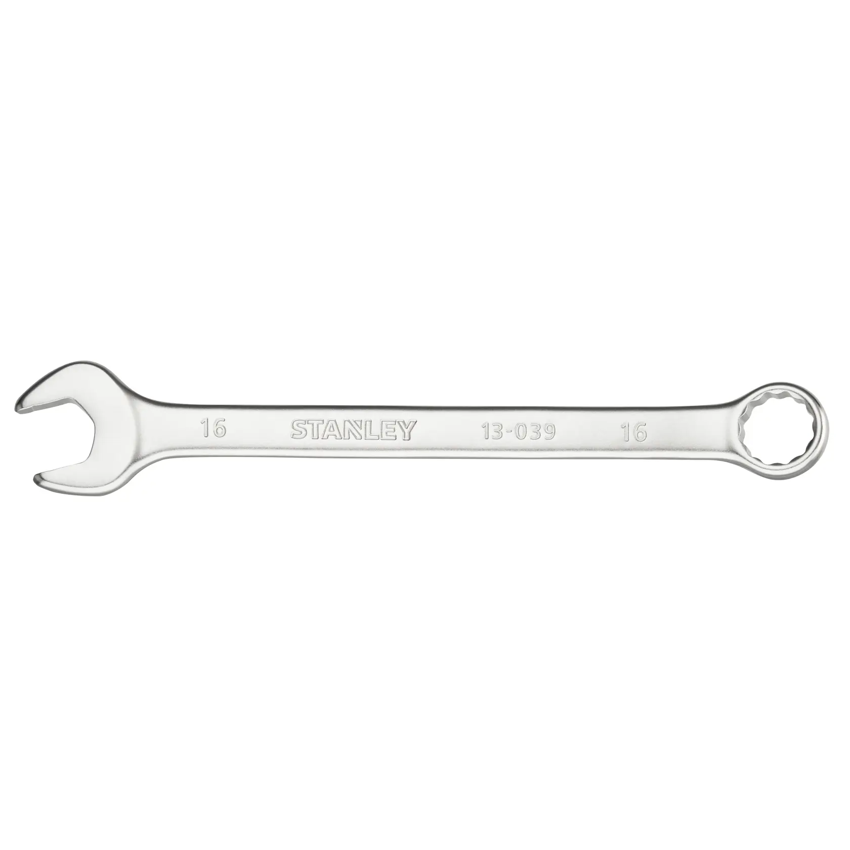 Foto von STANLEY FMMT13039-0 Kombinationsschlüssel, silber, 16mm, Vorderansicht auf weißem Hintergrund.