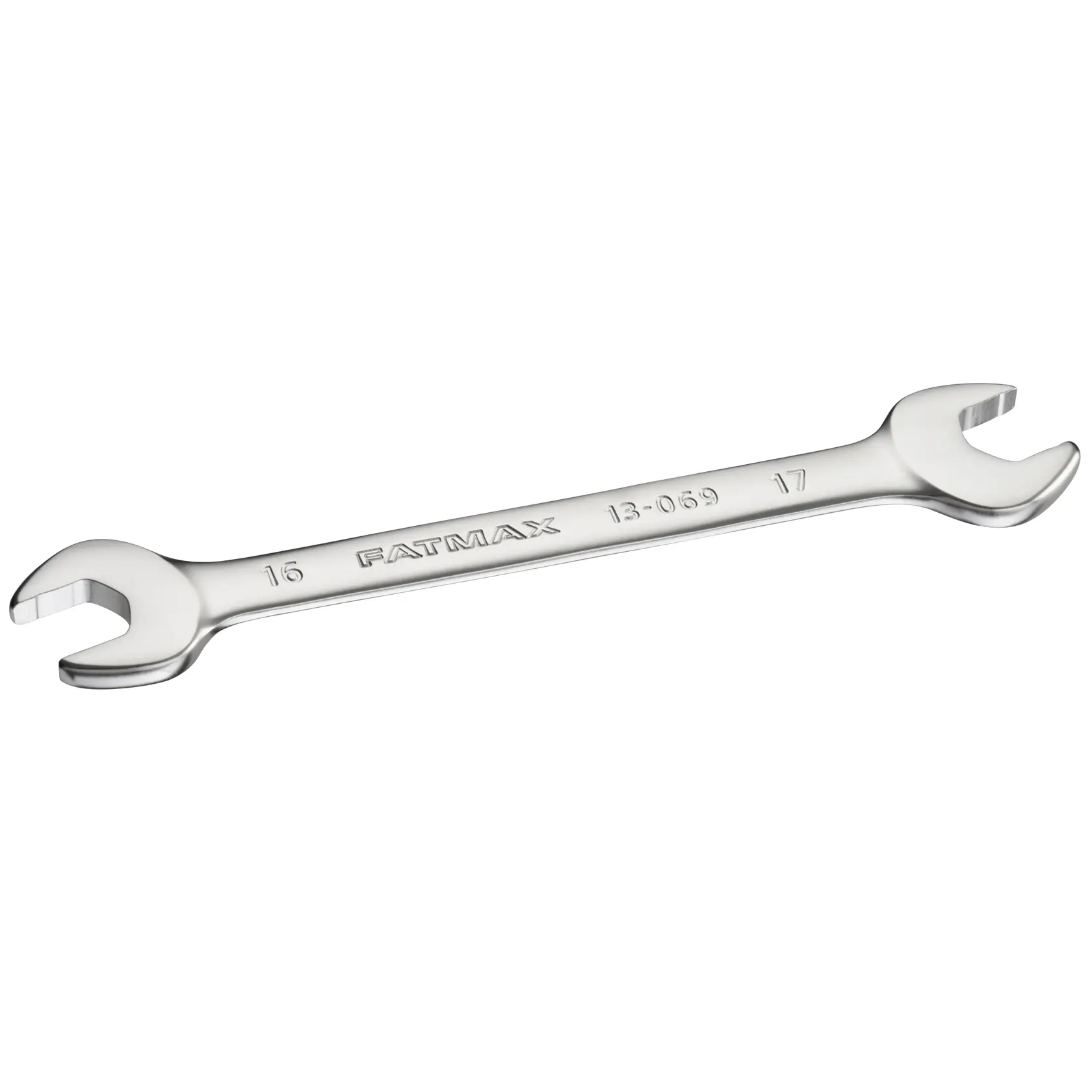 STANLEY FMMT13069-0 Doppelmaulschlüssel silber, schräg auf weißem Hintergrund.