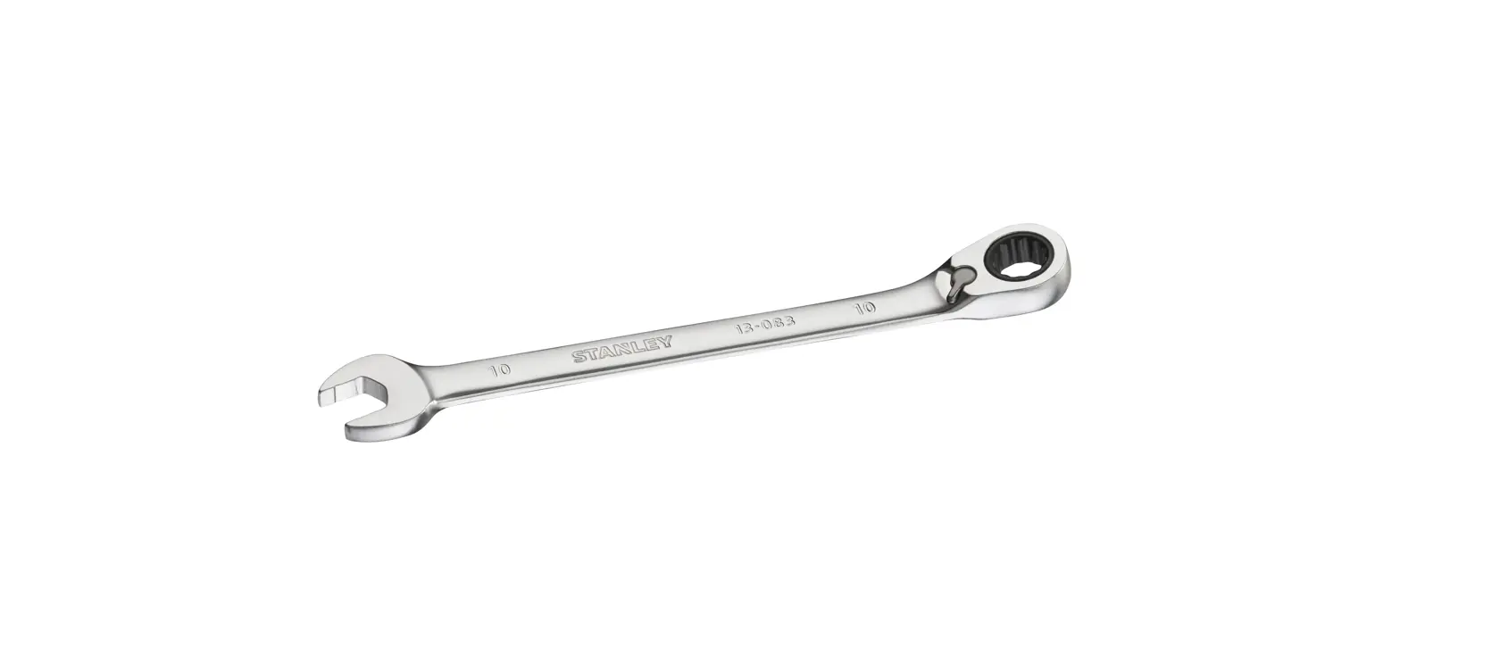 STANLEY FMMT13083-0 Ratschenringschlüssel, silber, Vorderansicht, auf weißem Hintergrund.