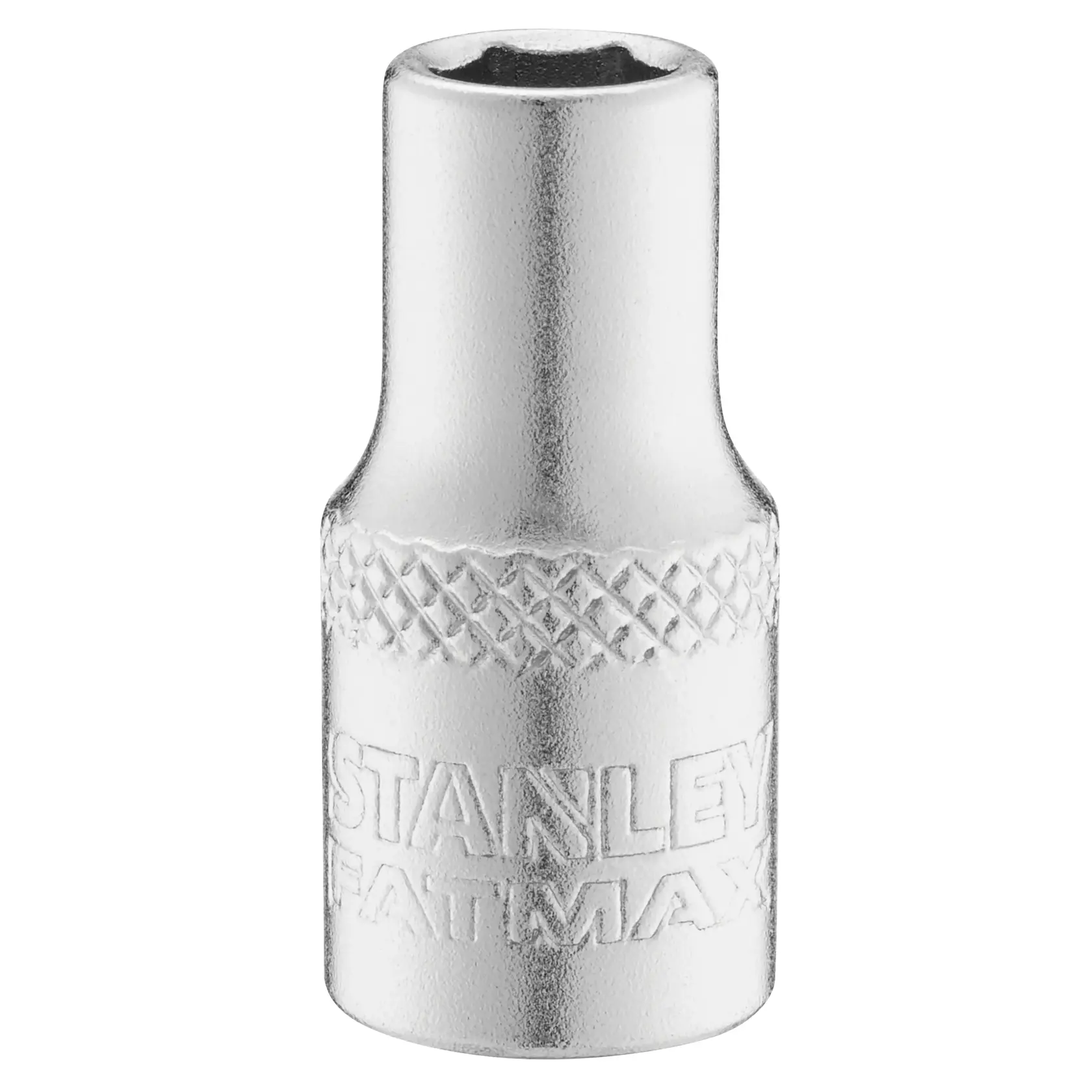 Foto der STANLEY FMMT17190-0 Stecknuss, silbernes Finish, geprägtes Logo, Frontalansicht auf weißem Hintergrund.