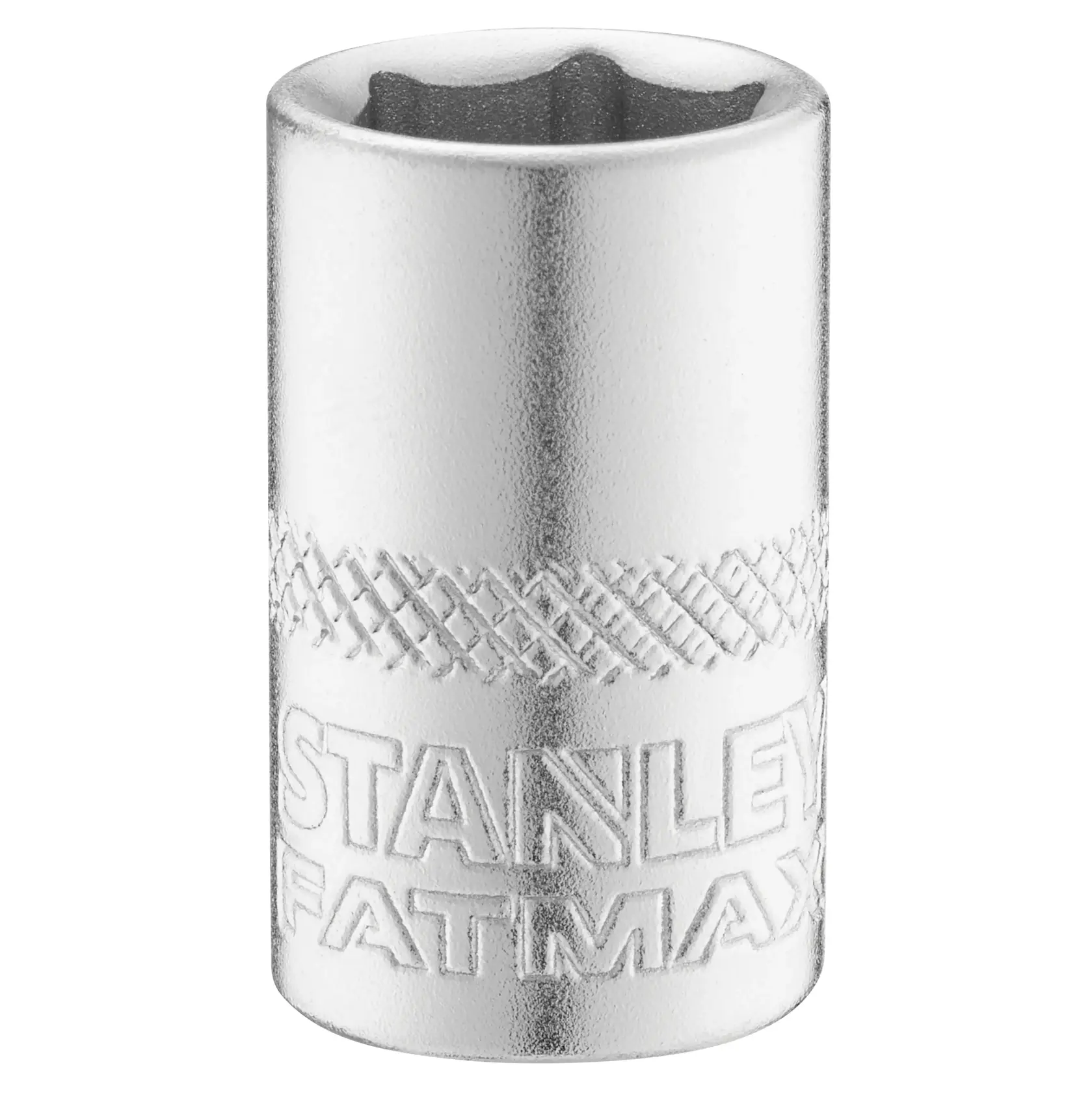 STANLEY FMMT17195-0 verchromter Steckschlüssel mit Rändelgriff, Vorderansicht, weißer Hintergrund.