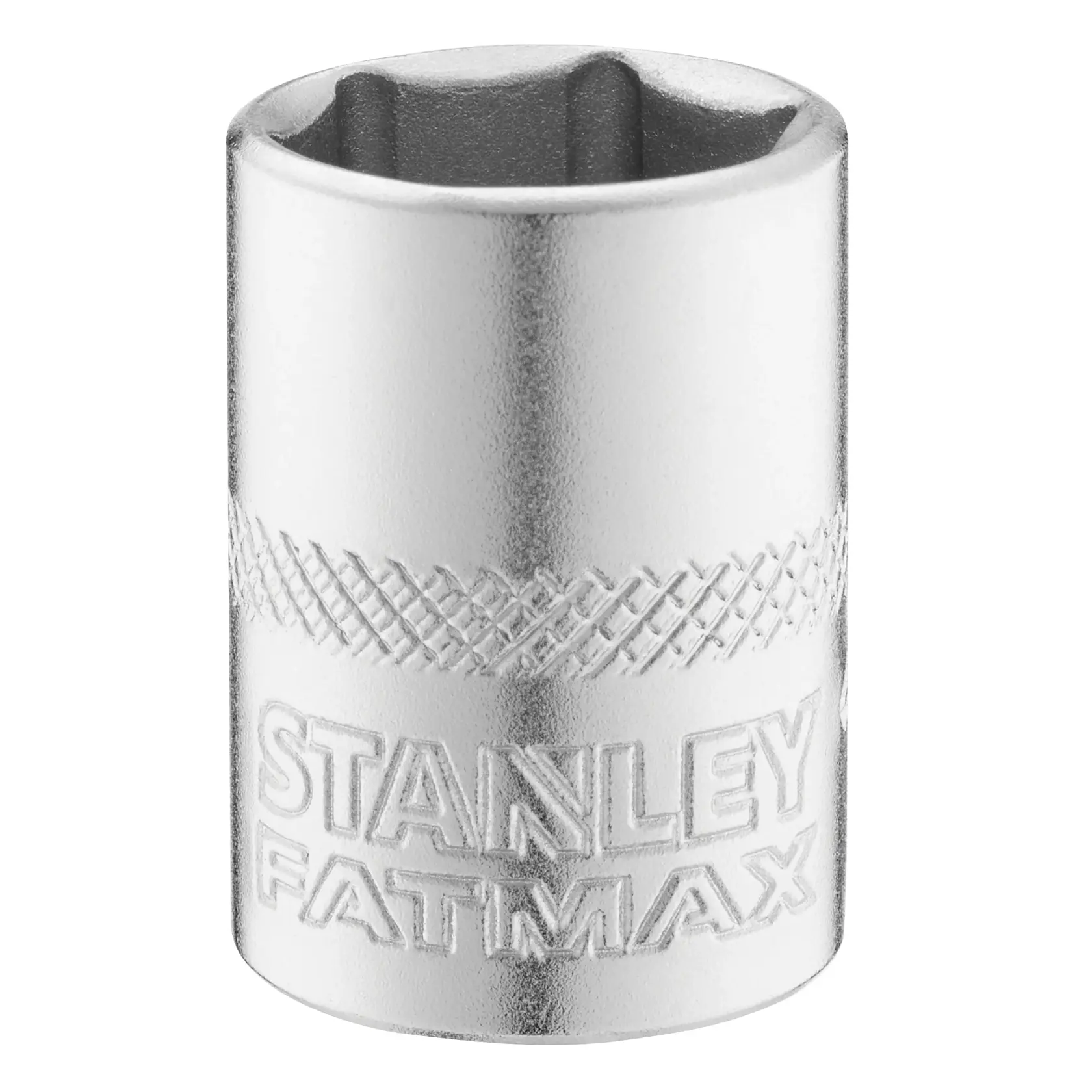 STANLEY FMMT17198-0 Chrom-Steckschlüssel, zylindrisches Handwerkzeug mit Rändelgriff, Frontansicht auf weißem Hintergrund.