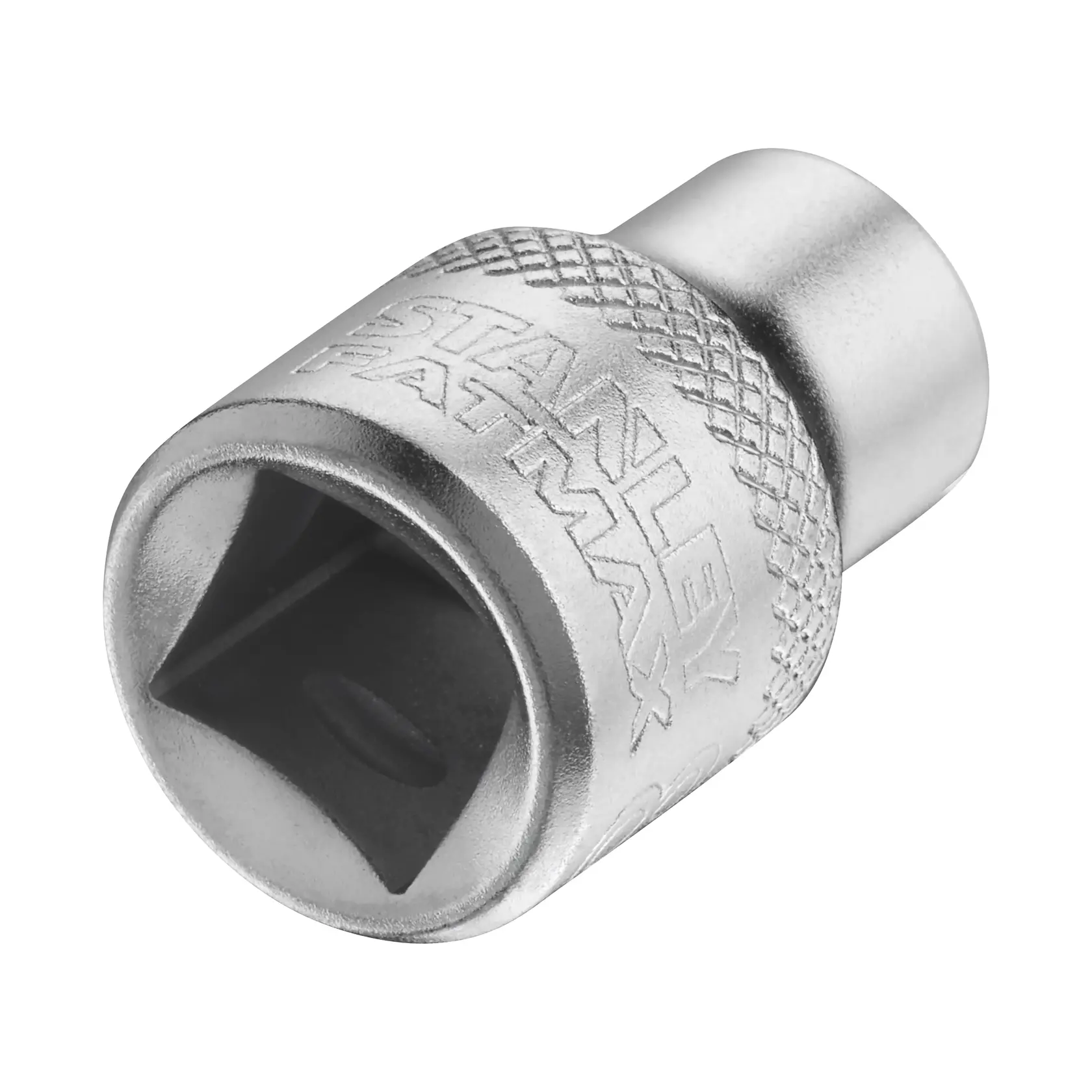 STANLEY FMMT17208-0 Chrom-Steckschlüsseladapter, Nahaufnahme, mit FATMAX-Logo und Rändelgriff.