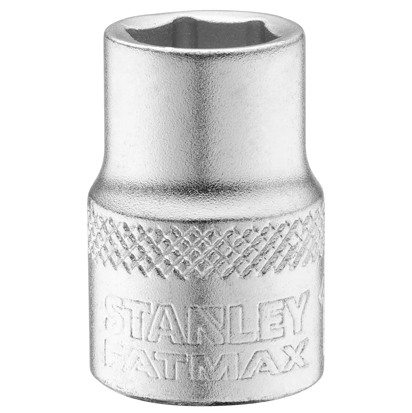 STANLEY FMMT17210-0 Stecknuss, silberne Metallausführung, gerändelter Griff, Frontansicht auf weißem Hintergrund.