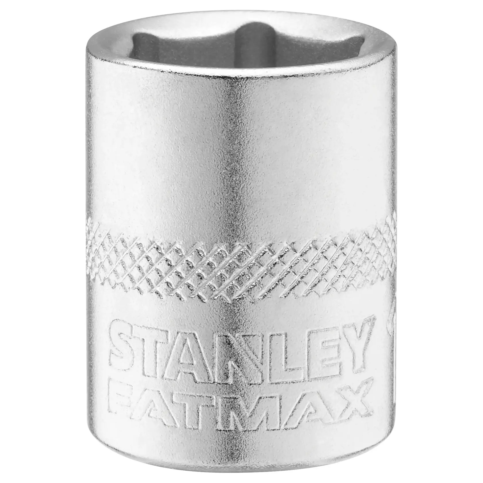 STANLEY FMMT17214-0 Chrom-Stecknuss mit gerändeltem Band, Produktfoto auf weißem Hintergrund.