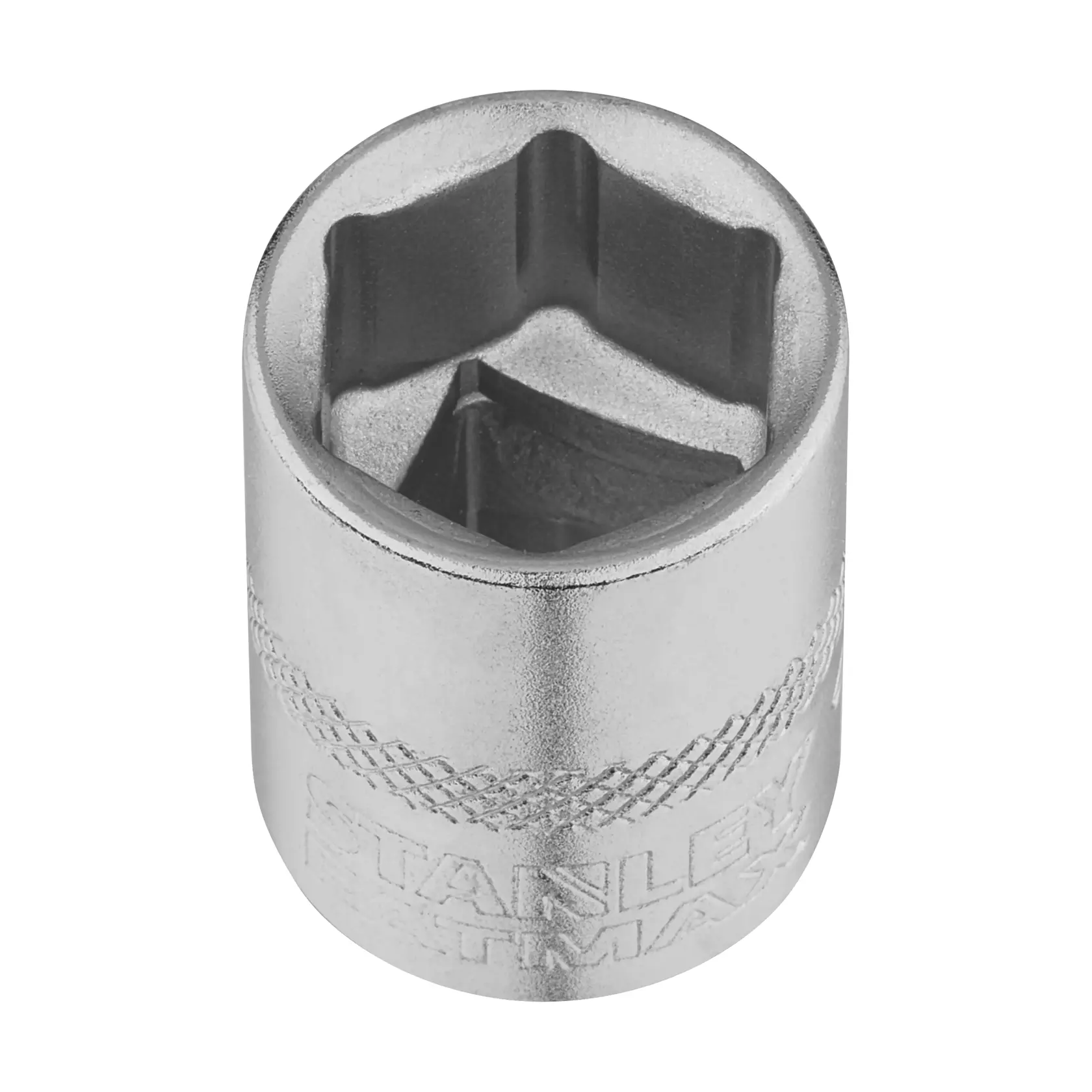 STANLEY FMMT17214-0 Steckschlüssel, Chrom-Finish, Nahaufnahme, Werkzeugzubehör, weißer Hintergrund