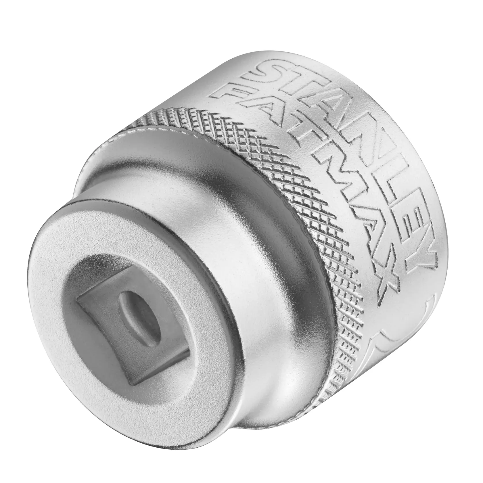 Foto des STANLEY FMMT17224-0 Stecknussadapters, silbernes Metall, schräge Ansicht, gerändelte Griffzone, FATMAX Kennzeichnung sichtbar.