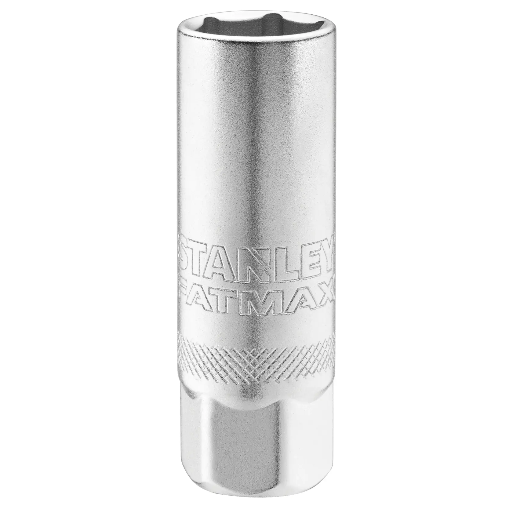 STANLEY FMMT17225-0 verchromter Steckschlüssel, graviertes Logo, Vorderansicht, weißer Hintergrund.