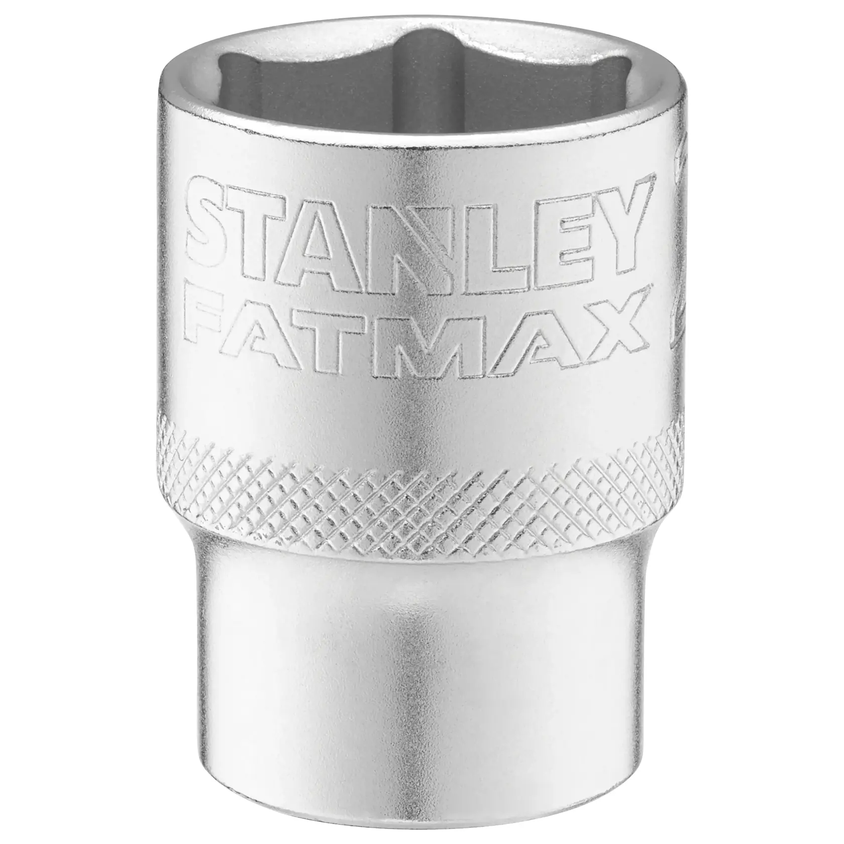 STANLEY FMMT17240-0 Stecknuss, silber, Nahaufnahme, gerändelter Griff, FATMAX-Logo, auf weißem Hintergrund.