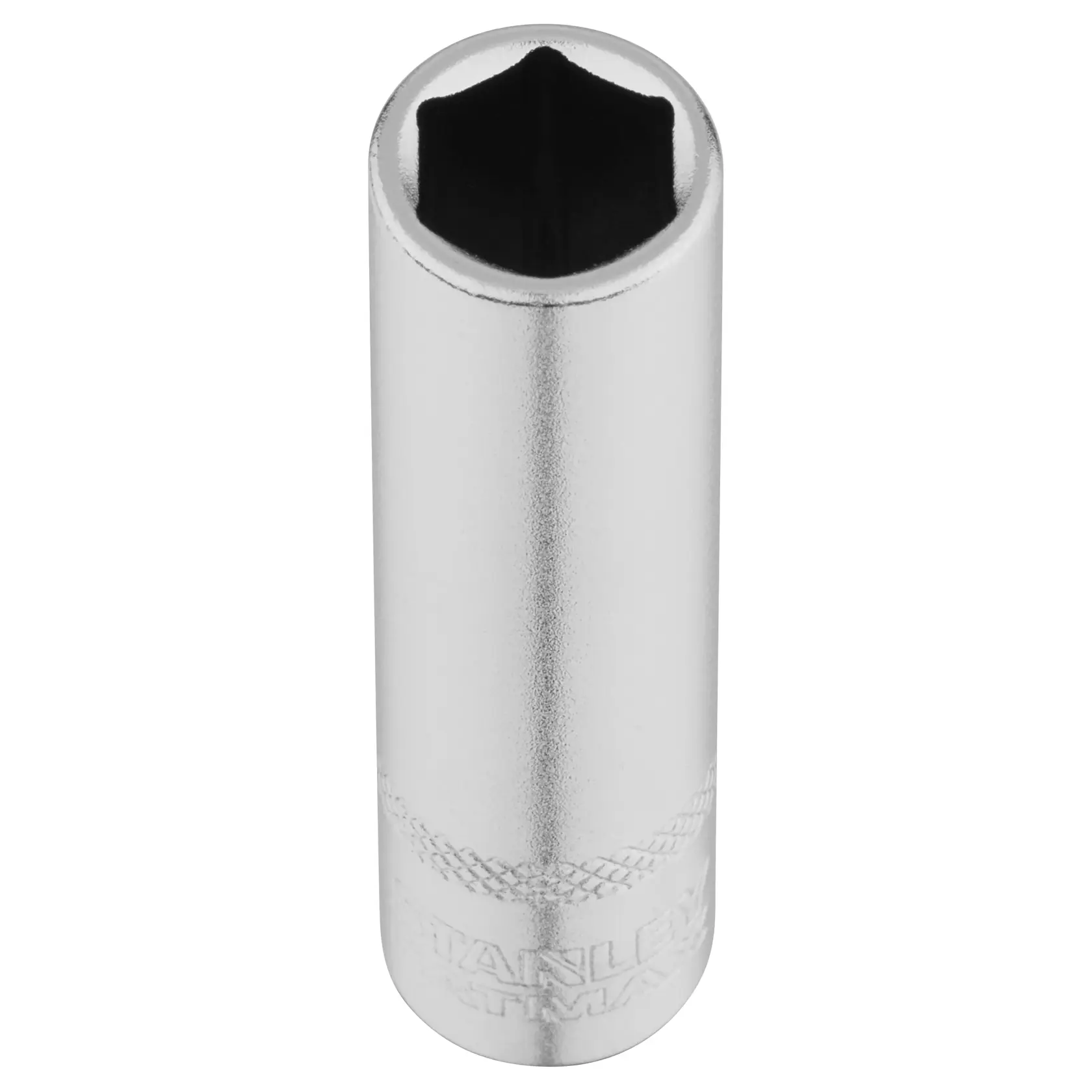 STANLEY FMMT17339-0 Chrom-Tiefstecknuss, sechseckig, von oben, weißer Hintergrund.