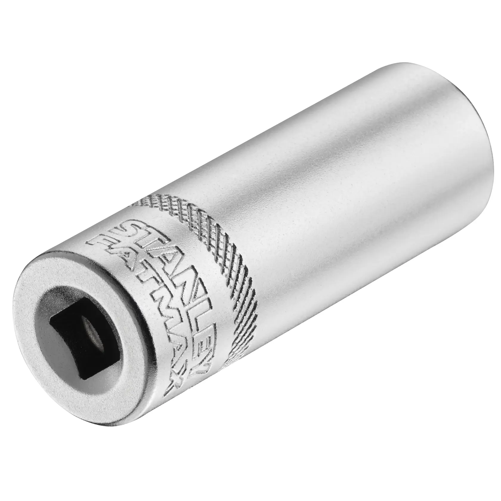 STANLEY FMMT17965-0 Stecknuss, Chrom-Finish, zylindrisches Design, FATMAX-Logo, Frontansicht auf weißem Hintergrund.