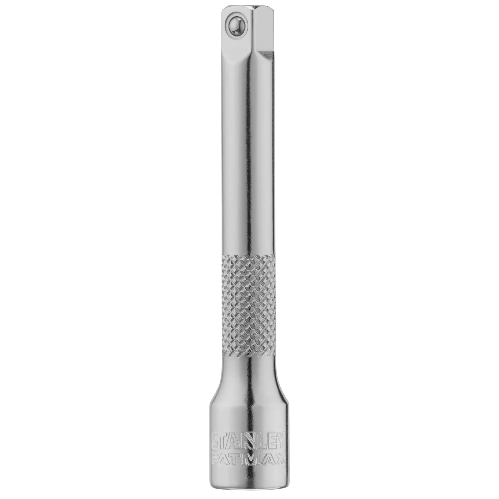 STANLEY FMMT25125-0 verchromte Stecknuss-Verlängerung mit Rändelgriff, Produktfoto, Vorderansicht.